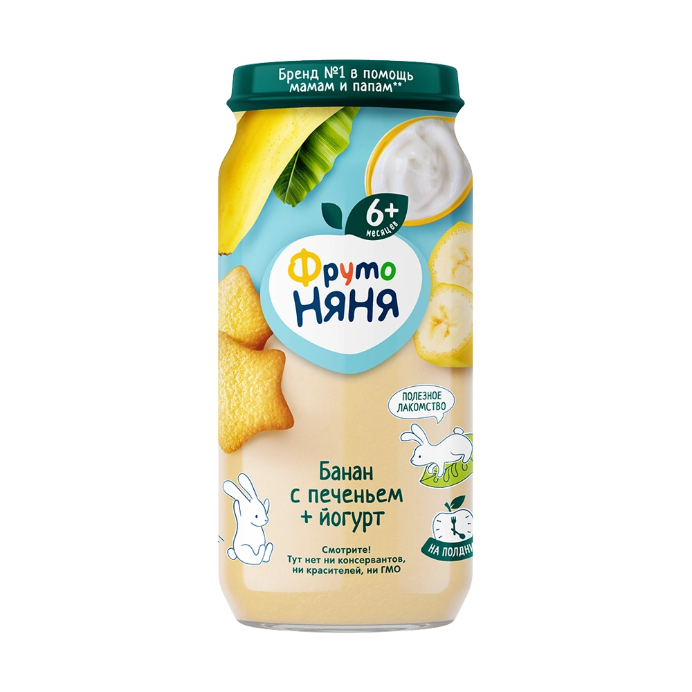 Пюре из бананов с печеньем и йогуртом